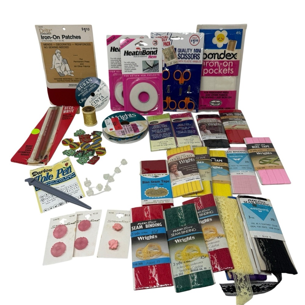 Vintage  and New Sewing Notions Supplies Lot Binding Headband Iron-On Bias Tape+